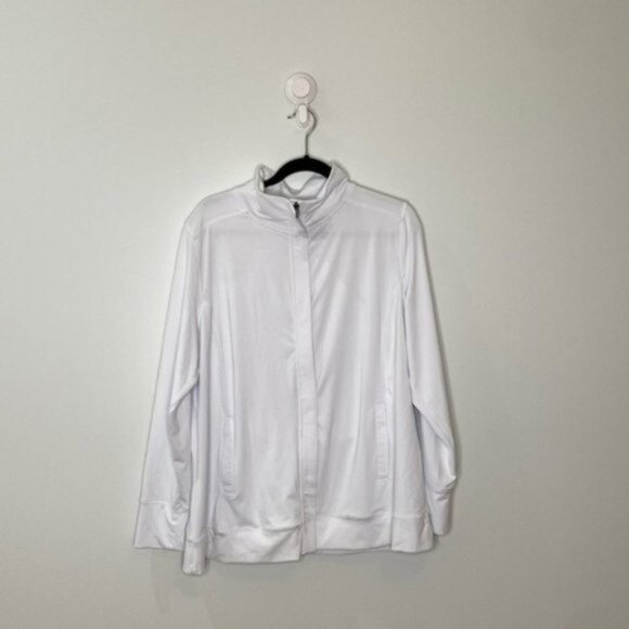 Nola Women White Long Sleeve Zip Up Activewear Jacket Sweater Plus Size 2X - Picture 1 of 14